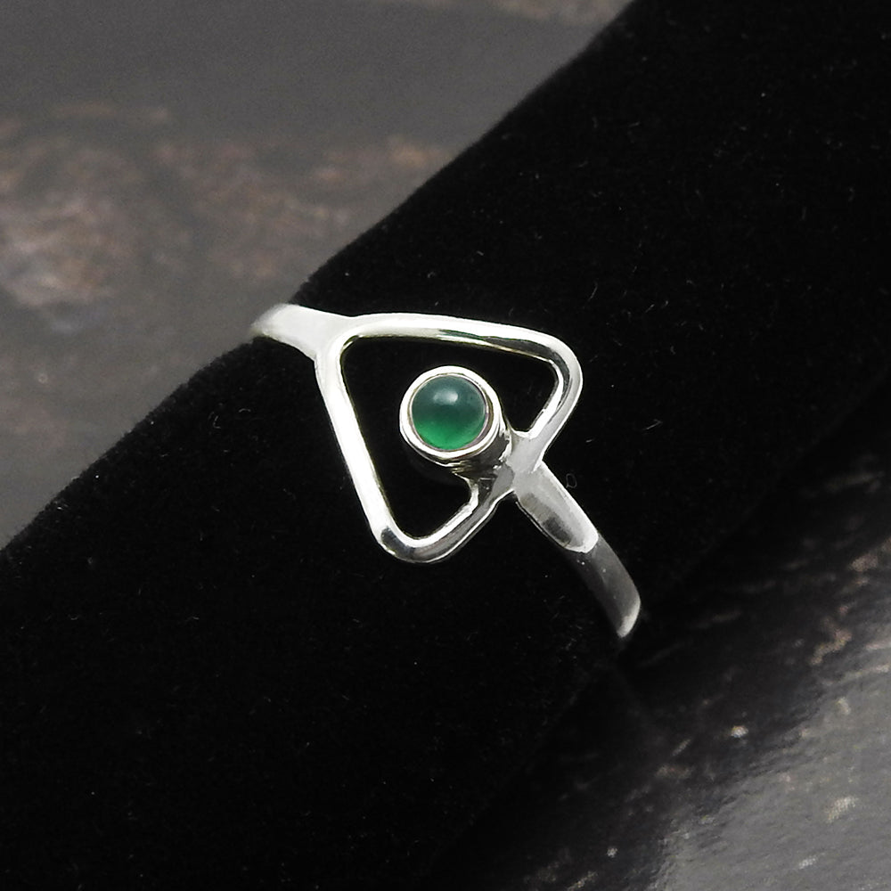 Round Green Onyx Stone Boho Band Promise Wife Ring Solid Sterling Silver