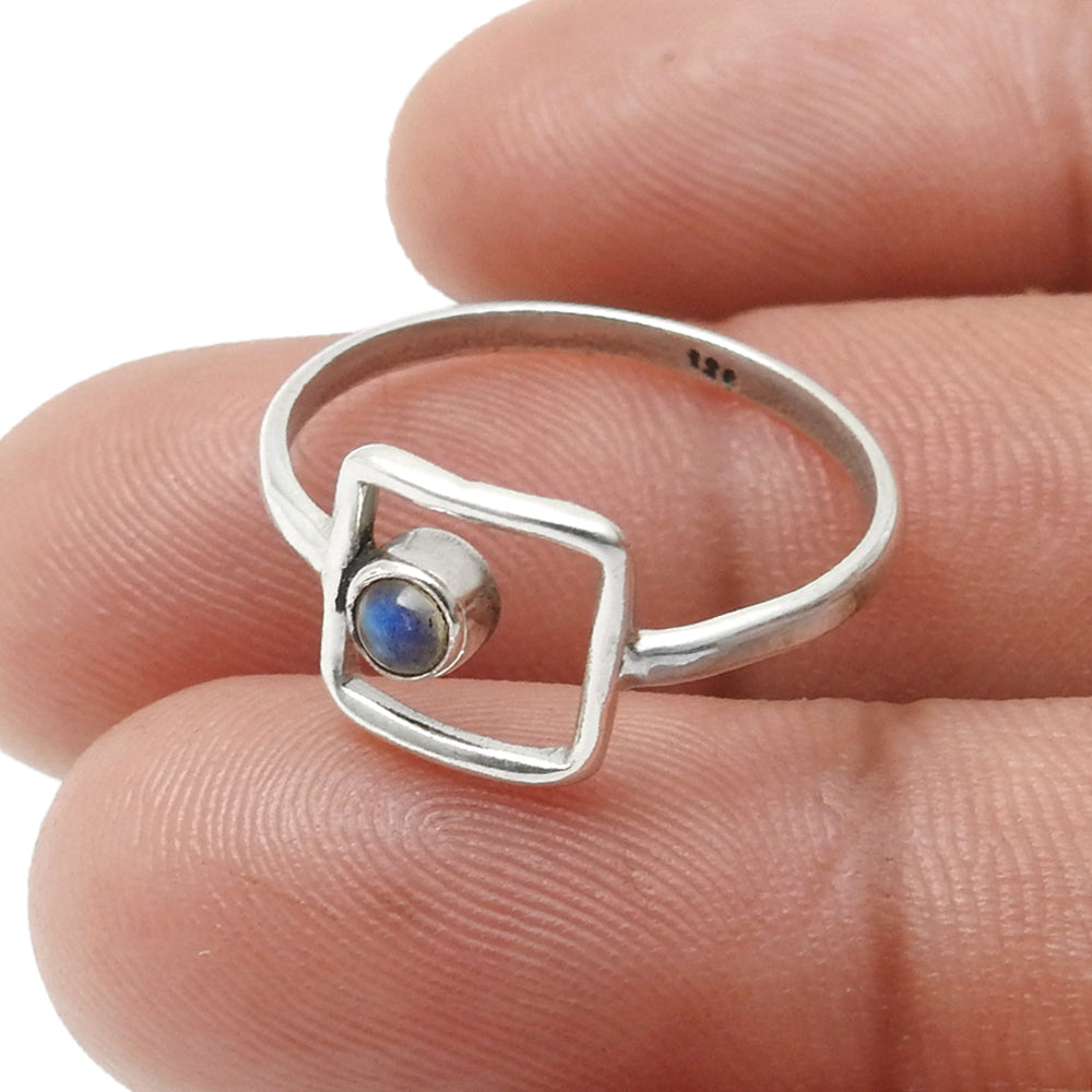 Natural Rainbow Moonstone Promise Band Birthday Ring 925 Sterling Silver