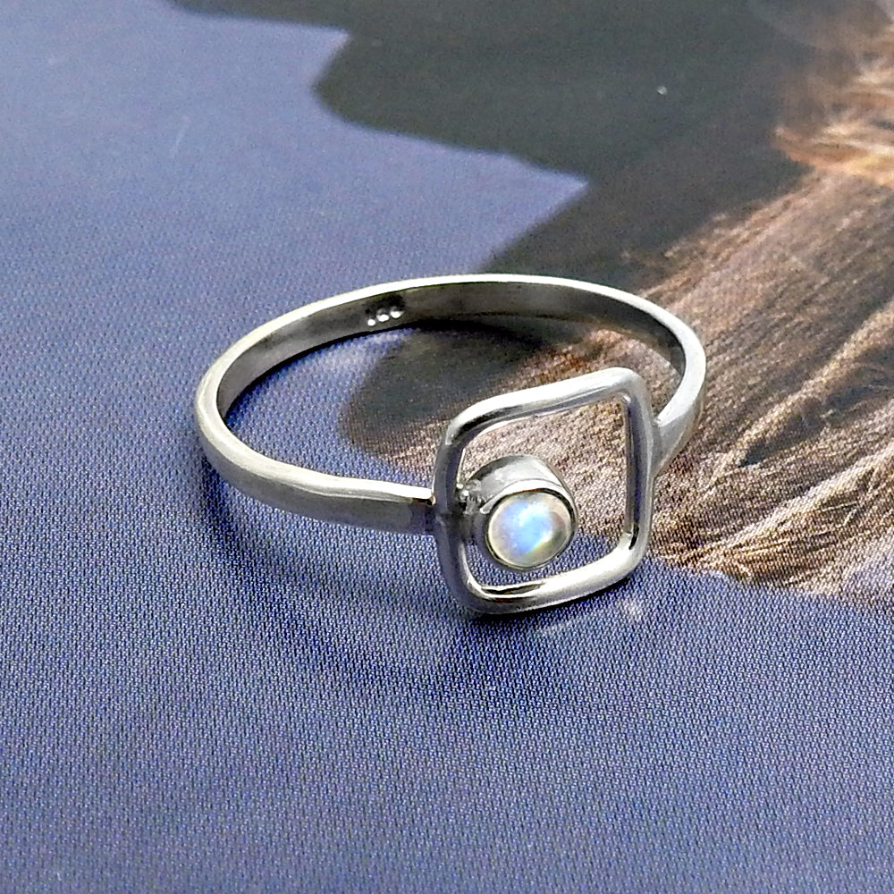 Natural Rainbow Moonstone Promise Band Birthday Ring 925 Sterling Silver