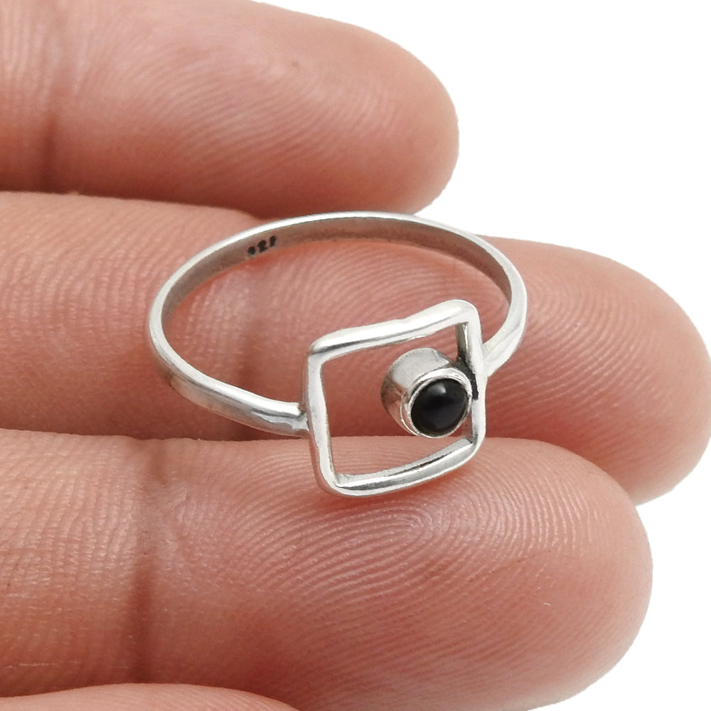 Black Onyx Stone Solid Sterling Silver Sister Band Bezel Root Chakra Ring