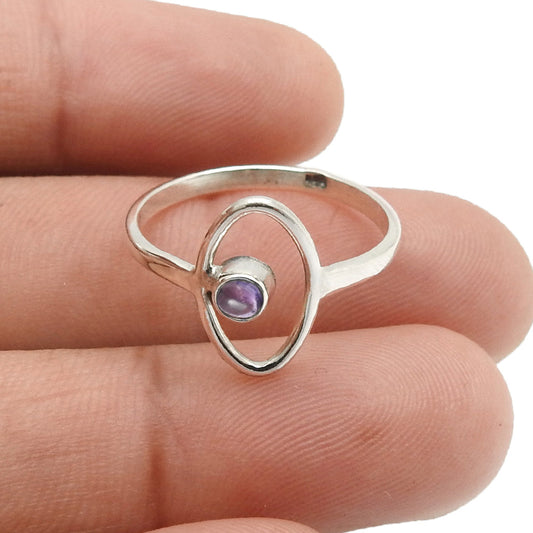 Natural Amethyst Solid Silver February Birth Evil Eye Band Unique Ring