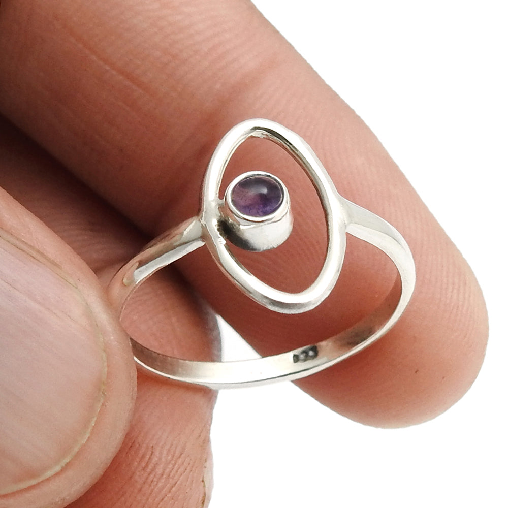 Natural Amethyst Solid Silver February Birth Evil Eye Band Unique Ring