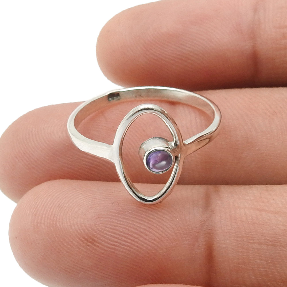 Natural Amethyst Solid Silver February Birth Evil Eye Band Unique Ring