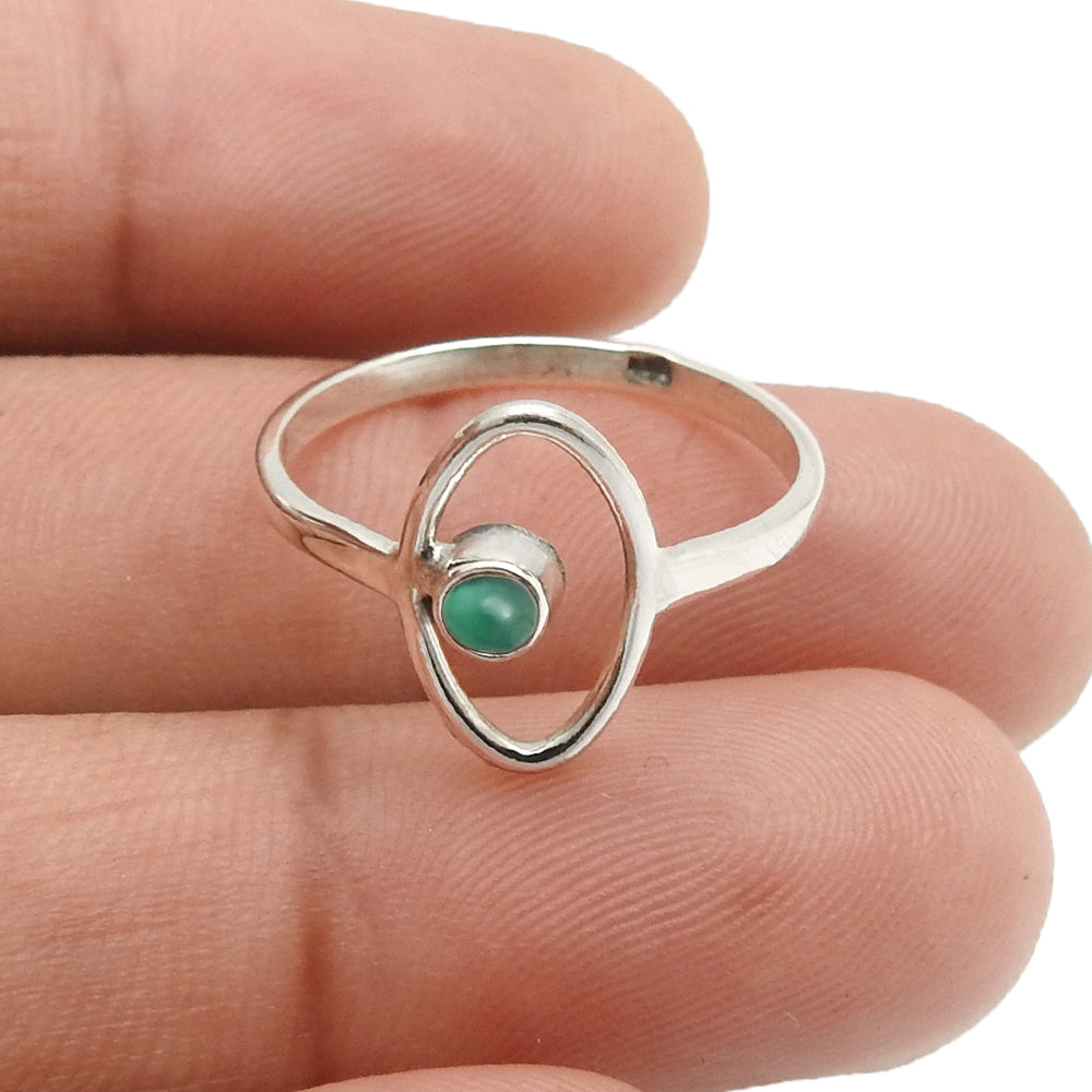 Round Natural Green Onyx Solid Sterling Silver Band Promise Evil Eye Ring