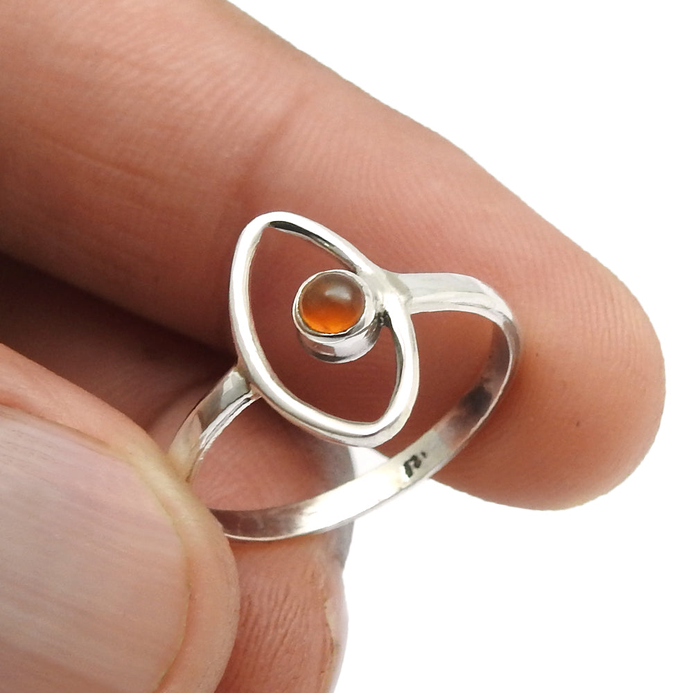 Natural Carnelian 925 Sterling Silver Boho Band Statement Evil Eye Ring