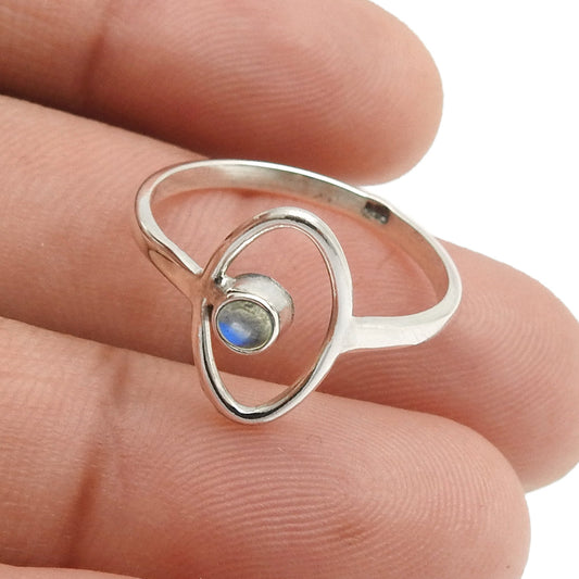 Natural Labradorite 925 Silver Wedding Evil Eye Band Promise Ring Jewelry