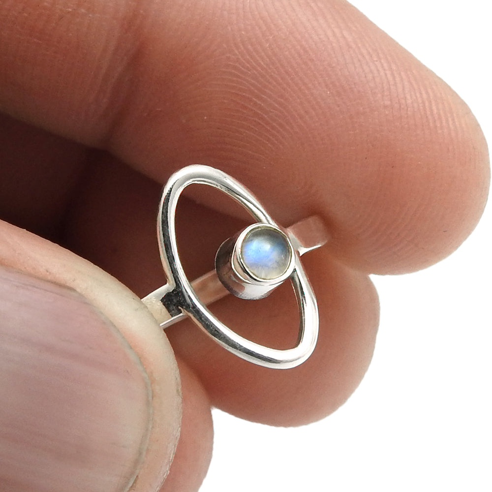 Round Rainbow Moonstone Gemstone Evil Eye Band Ring Solid Sterling Silver