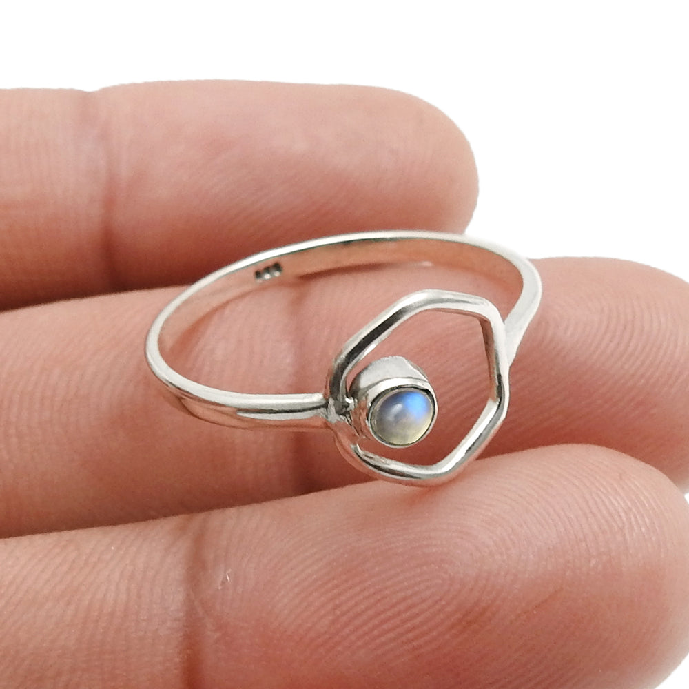 Rainbow Moonstone Gemstone Band Crown Chakra Ring Solid Sterling Silver