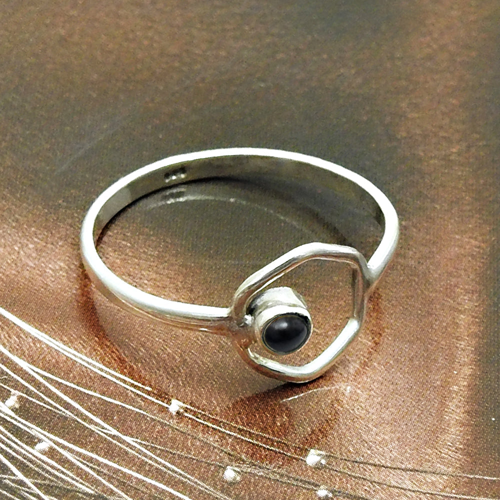 Sterling Silver Root Chakra Natural Black Onyx Sister Art Deco Band Ring