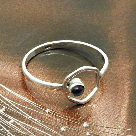 Sterling Silver Root Chakra Natural Black Onyx Sister Art Deco Band Ring