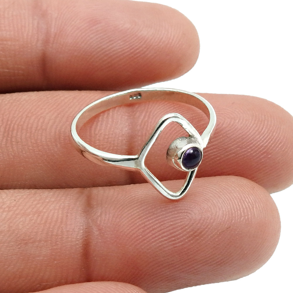 Crown Chakra Natural Amethyst Solid Silver Band Anniversary Birthday Ring