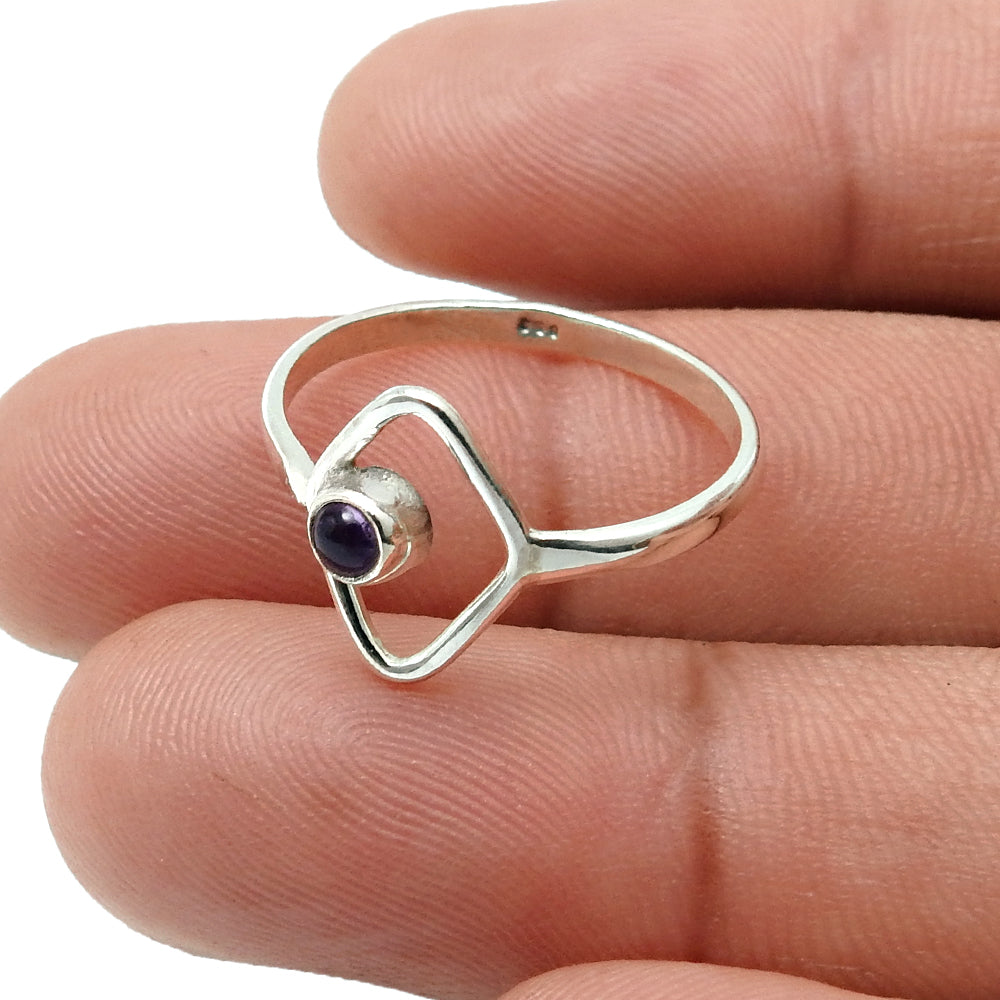 Crown Chakra Natural Amethyst Solid Silver Band Anniversary Birthday Ring