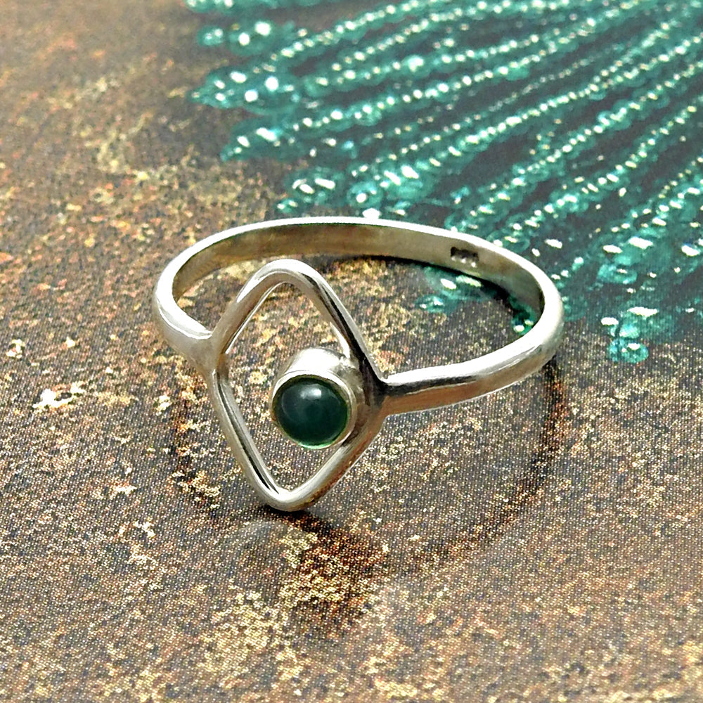 Green Onyx Stone 925 Silver Unique Bezel Band Wife Boho Statement Ring