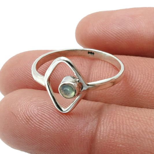 Round Labradorite Gemstone Solid Silver Bezel Band Promise Ring Jewelry