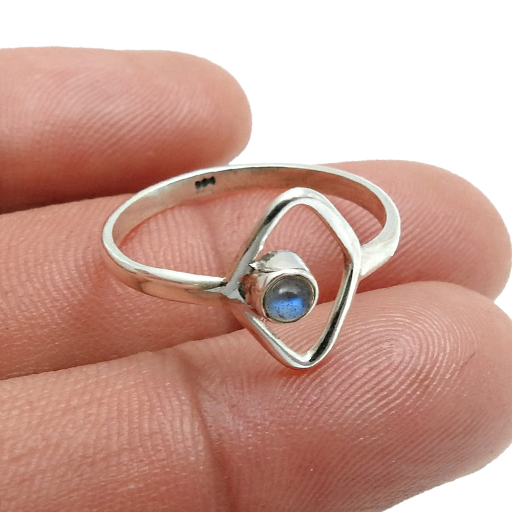 Round Labradorite Gemstone Solid Silver Bezel Band Promise Ring Jewelry