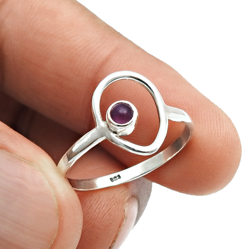 Round Amethyst Stone Solid Silver Birthday Band Mother Statement Drop Ring