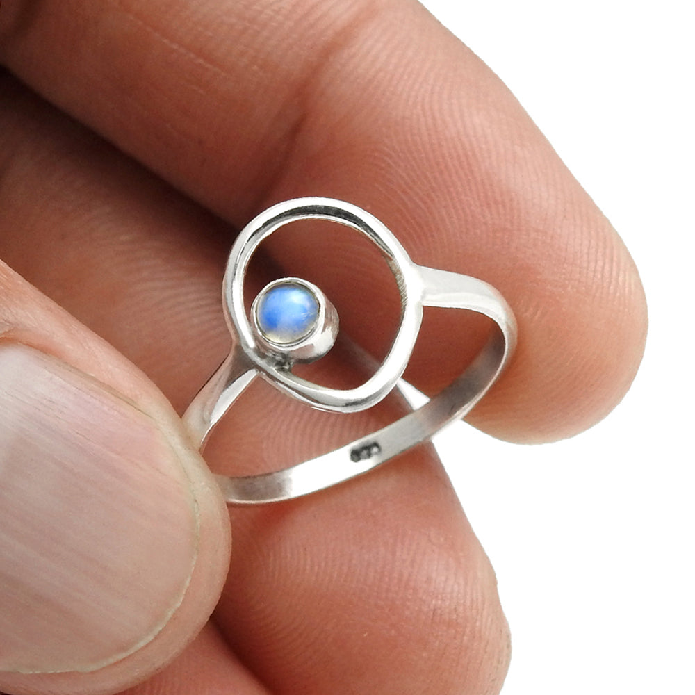 Round Natural Rainbow Moonstone 925 Silver Statement Band Wife Drop Ring