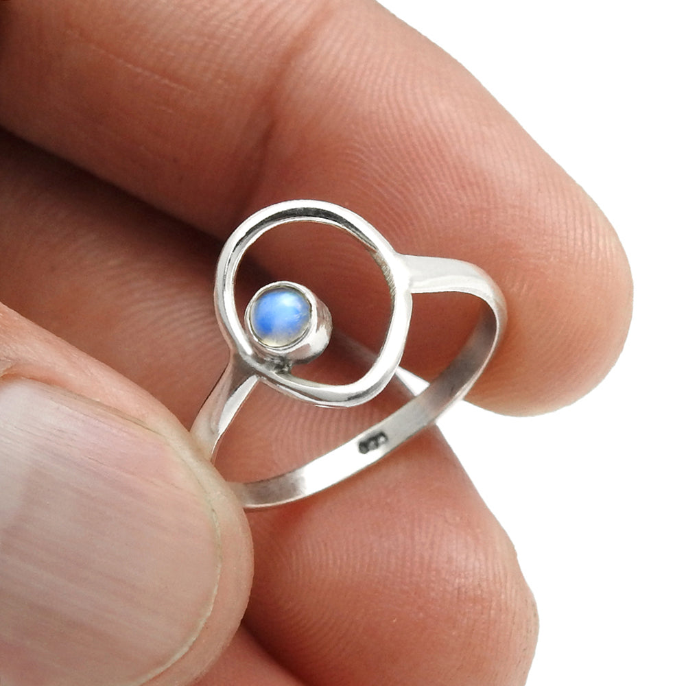 Round Natural Rainbow Moonstone 925 Silver Statement Band Wife Drop Ring