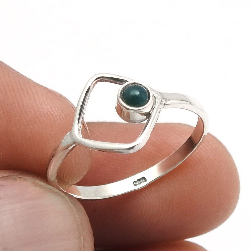 Round Green Onyx Gemstone Wedding Band Wife Ethnic Bezel Ring 925 Silver