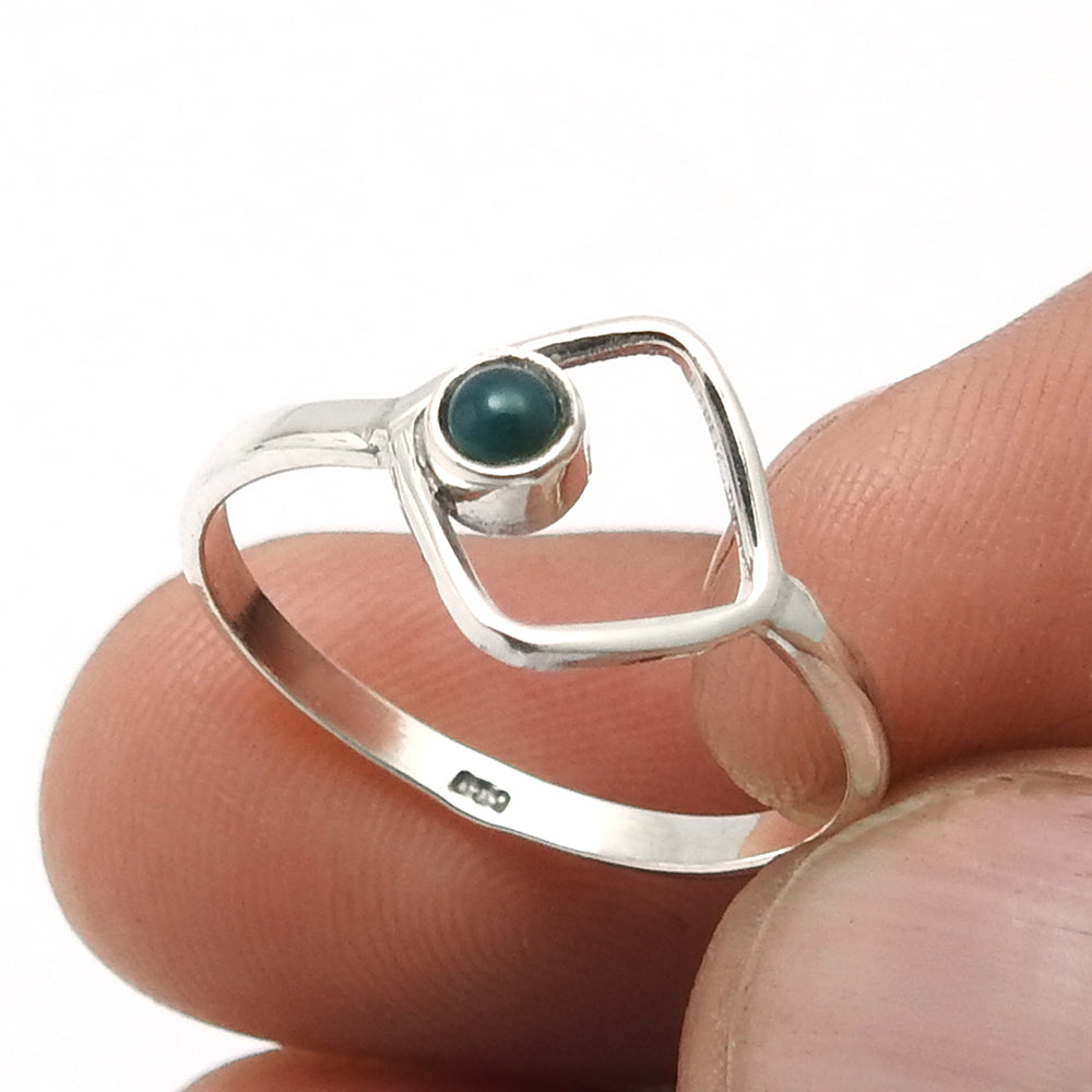 Round Green Onyx Gemstone Wedding Band Wife Ethnic Bezel Ring 925 Silver