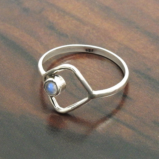 Natural Rainbow Moonstone Statement Band Promise Bezel Ring Solid Silver