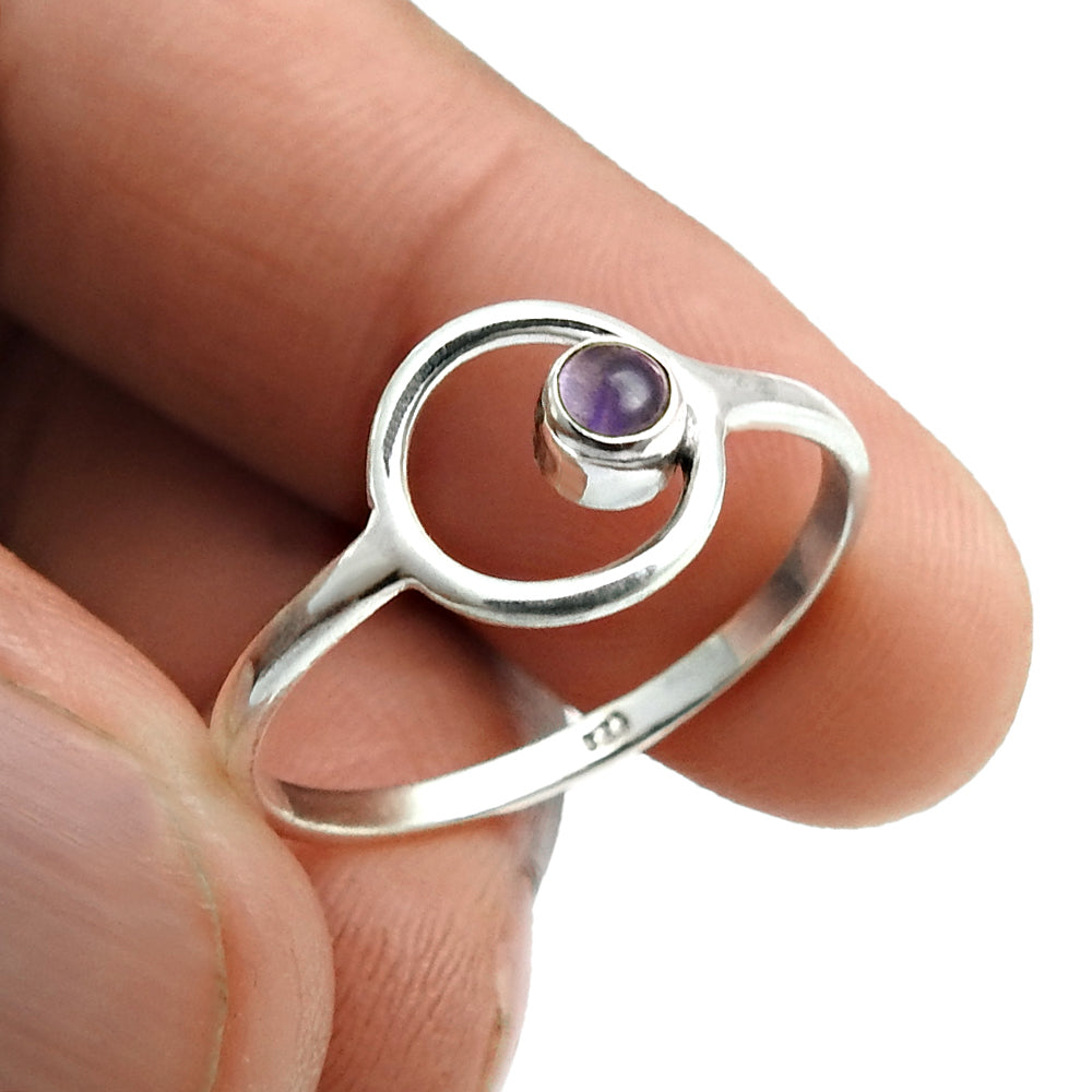 Amethyst Gemstone Boho Band Wife Statement Crown Chakra Ring Solid Silver