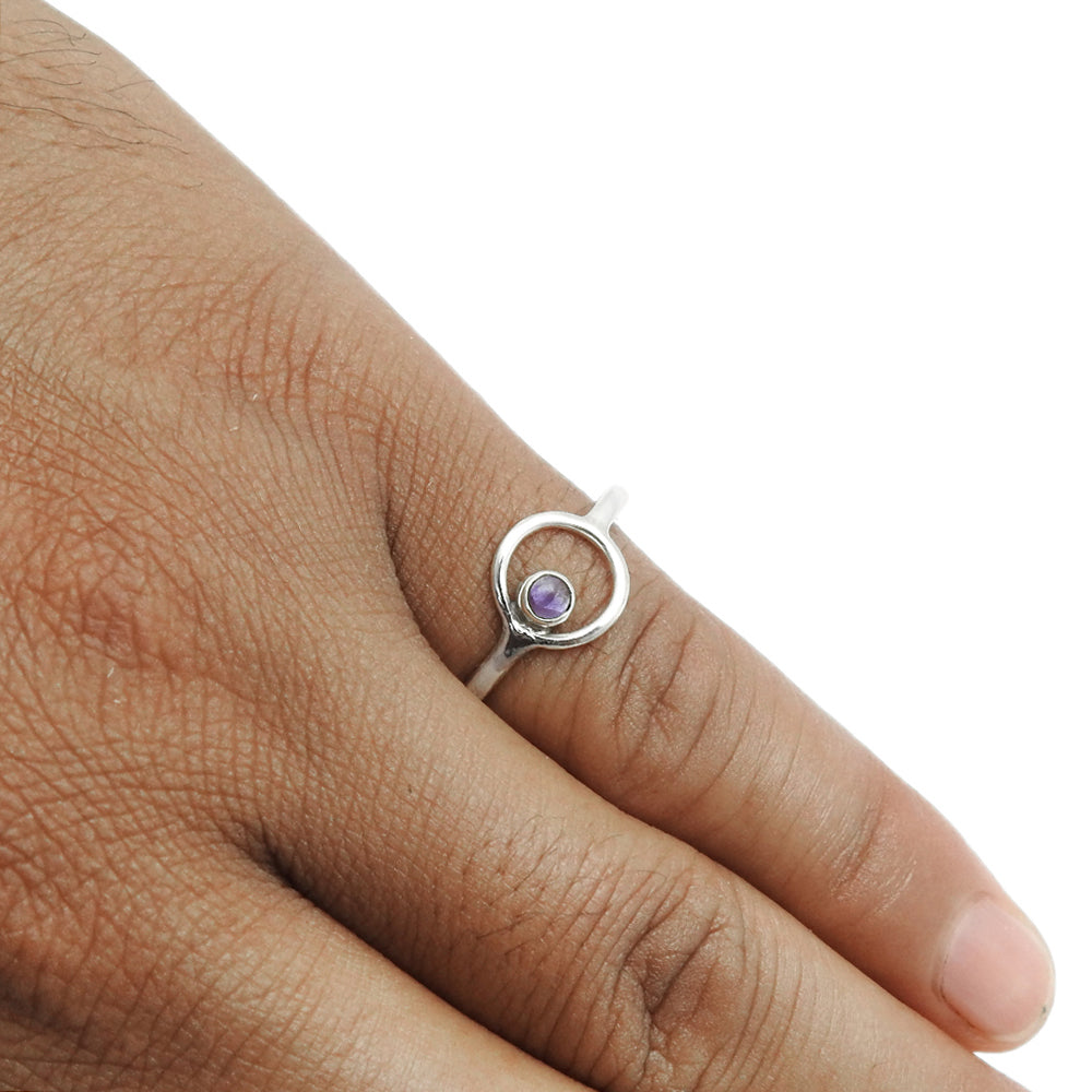 101 Amethyst Gemstone Boho Band Wife Statement Crown Chakra Ring Solid Silver