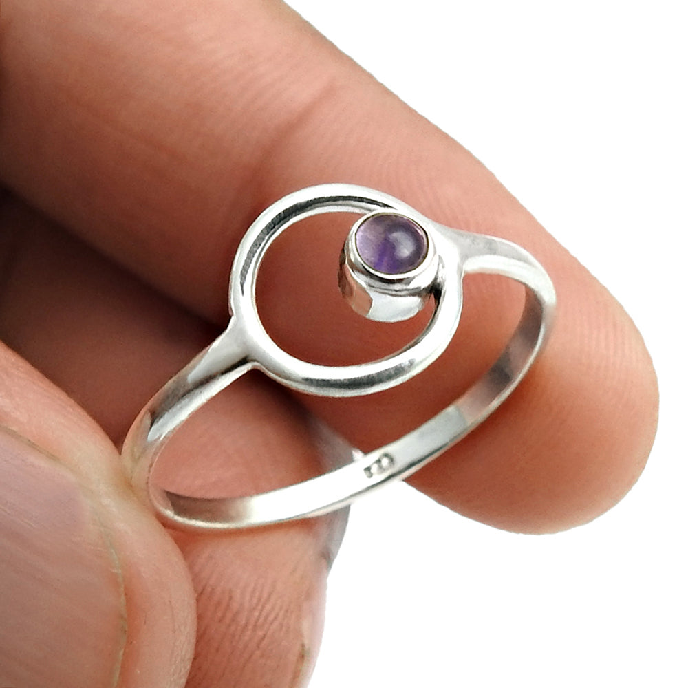 Amethyst Gemstone Boho Band Wife Statement Crown Chakra Ring Solid Silver