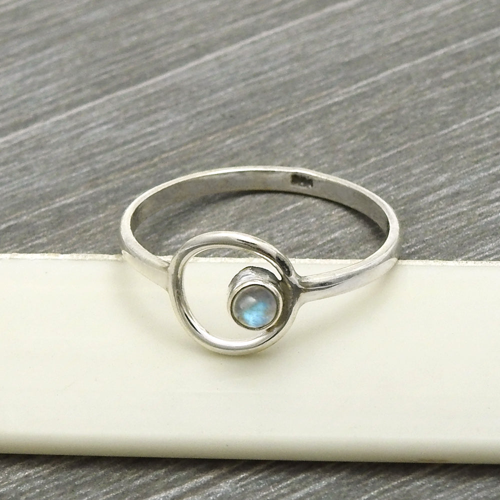 Round Natural Labradorite 925 Silver Mother Birthday Band Engagement Ring