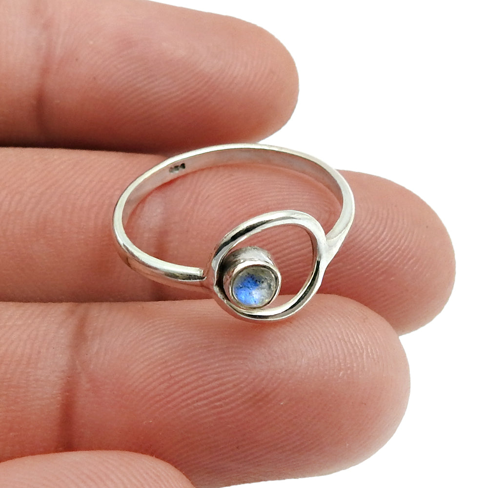 Round Natural Labradorite 925 Silver Mother Birthday Band Engagement Ring