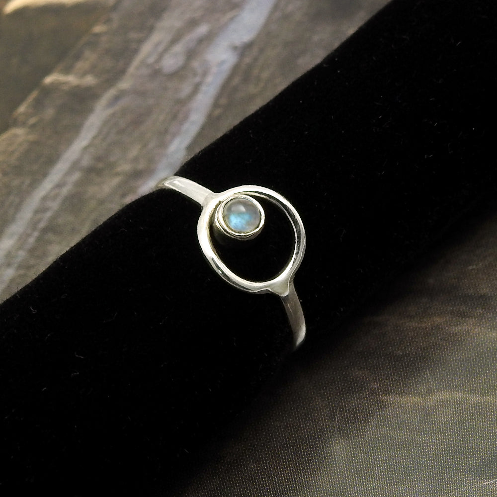 Round Natural Labradorite 925 Silver Mother Birthday Band Engagement Ring