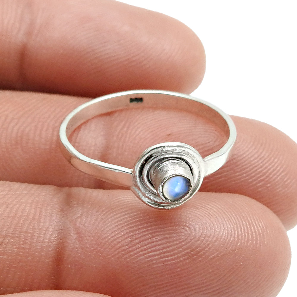 Round Rainbow Moonstone Stone 925 Sterling Silver Band Sister Bezel Ring