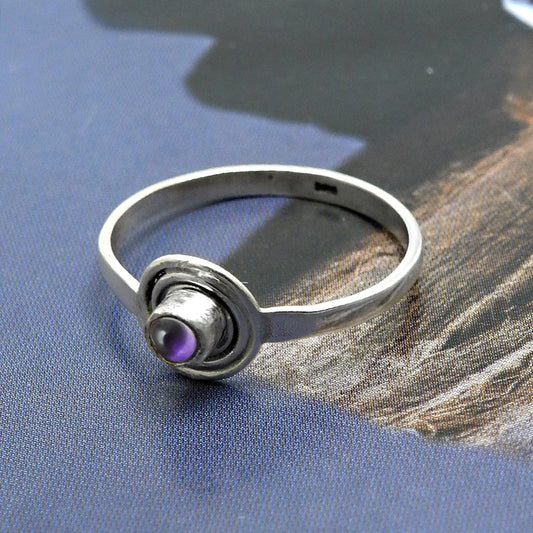 Crown Chakra Round Natural Amethyst Ethnic Band Ring Solid Sterling Silver