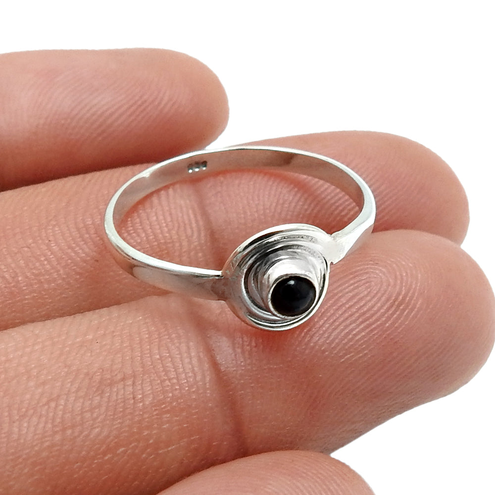 Natural Black Onyx Solid Sterling Silver Mother Bezel Band Promise New Ring