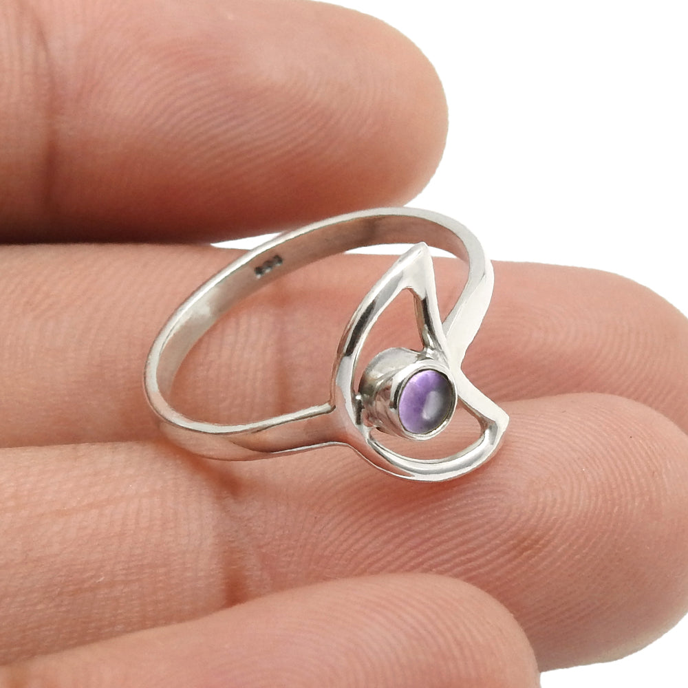 Amethyst Gemstone 925 Silver Promise Band Wife Moon Elegant February Ring