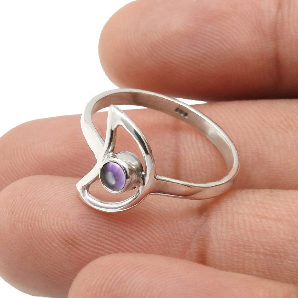 Amethyst Gemstone 925 Silver Promise Band Wife Moon Elegant February Ring