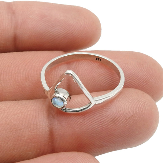 Rainbow Moonstone Gemstone Solid Silver Birthday Triangle Band Bezel Ring