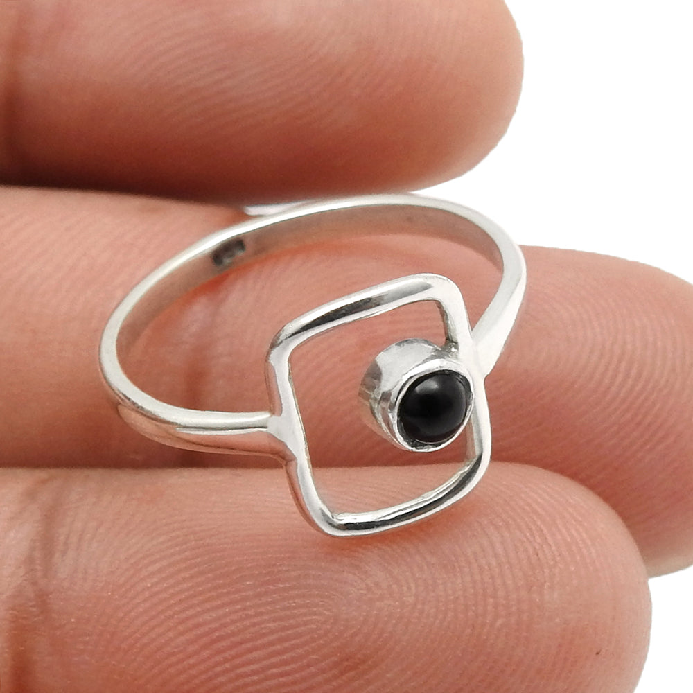 Black Onyx Gemstone Handmade Wedding New Band Boho Bezel Ring 925 Silver