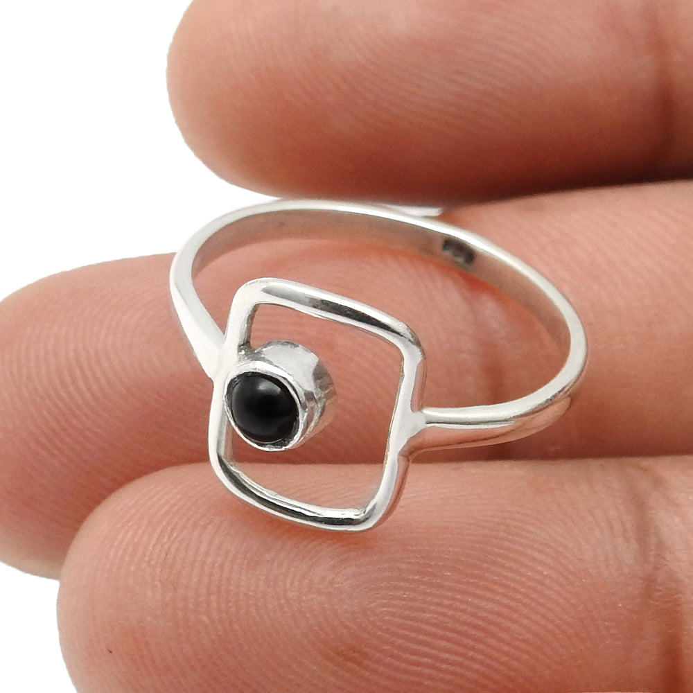 Black Onyx Gemstone Handmade Wedding New Band Boho Bezel Ring 925 Silver