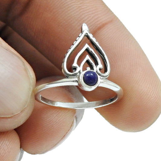 Lapis Lazuli Gemstone September Birth Crown Wife Band Ring Solid Silver