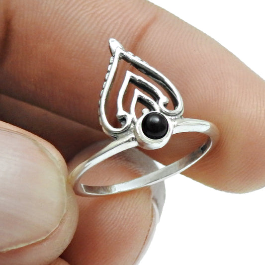 Round Black Onyx Gemstone Daughter Crown Bezel Band Ring 925 Solid Silver