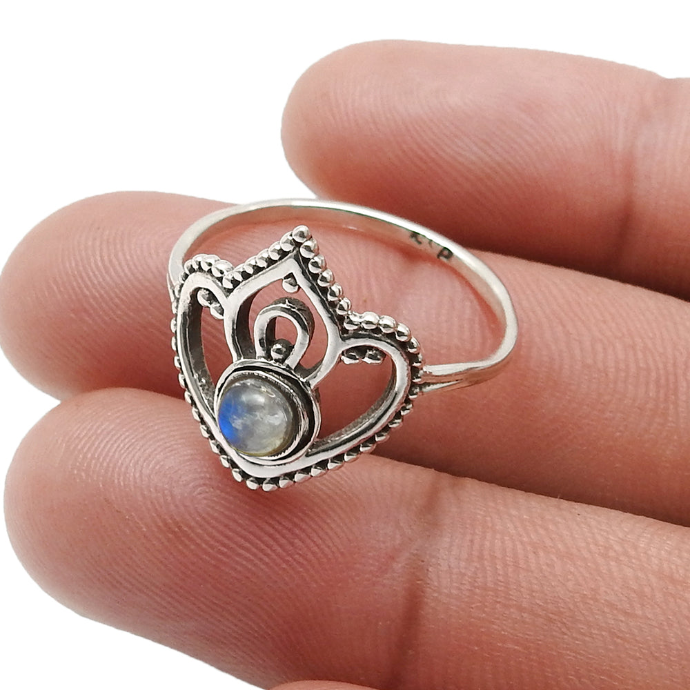 Rainbow Moonstone Gemstone Bezel Crown Daughter Band New Ring Solid Silver