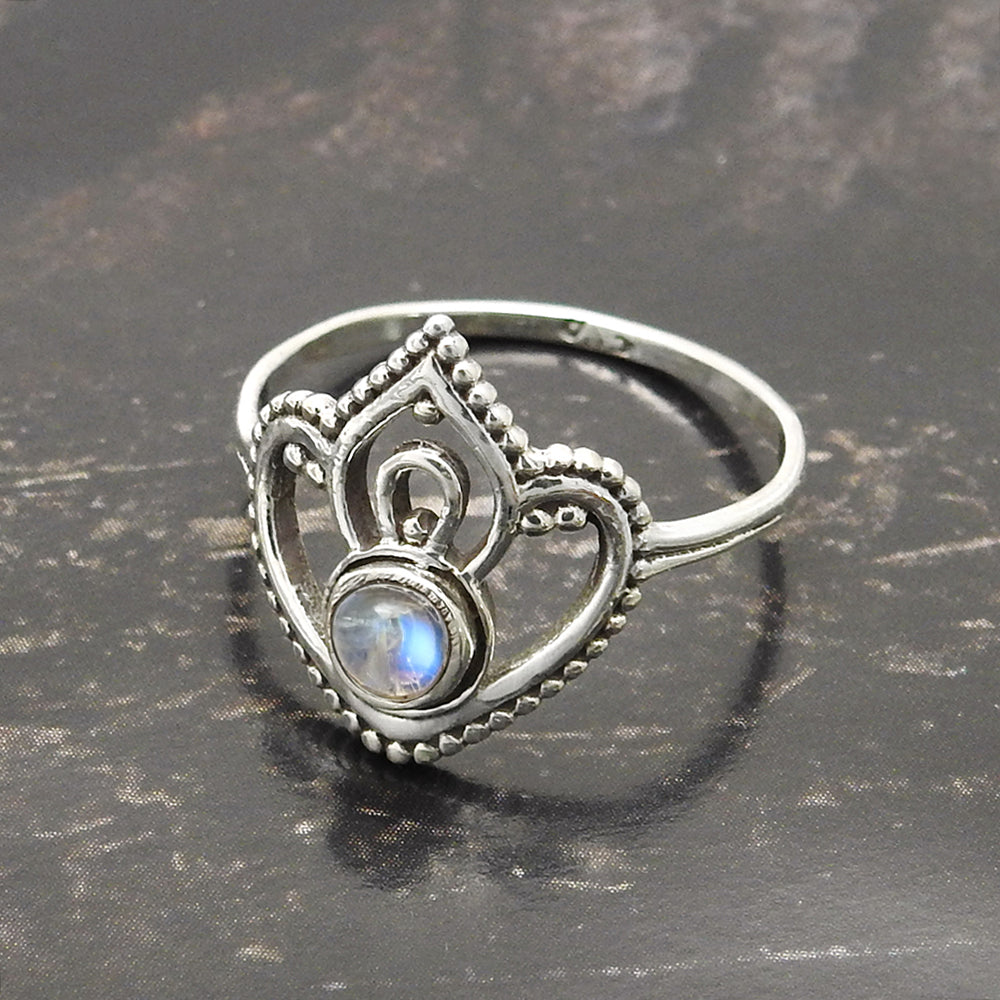 Rainbow Moonstone Gemstone Bezel Crown Daughter Band New Ring Solid Silver