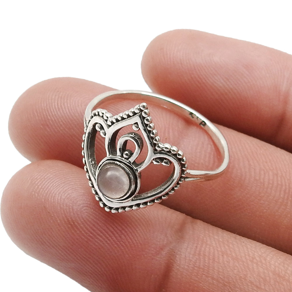 Natural Rose Quartz 925 Sterling Silver Band Wife Crown Promise Ring