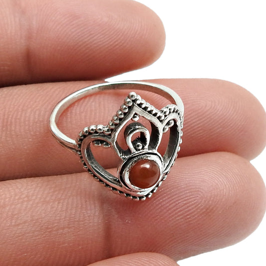 Sacral Chakra Carnelian Gemstone Sterling Silver New Band Crown Trendy Ring