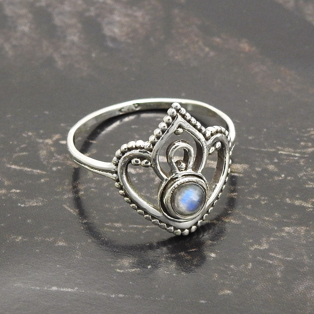 Rainbow Moonstone Gemstone Bezel Crown Daughter Band New Ring Solid Silver