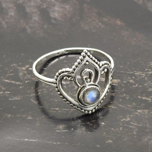 Rainbow Moonstone Gemstone Bezel Crown Daughter Band New Ring Solid Silver