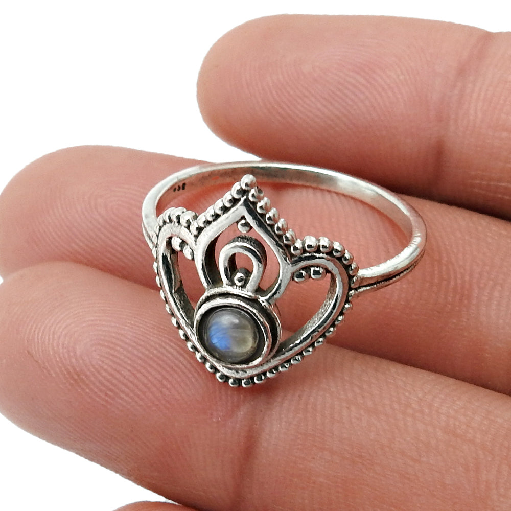 Rainbow Moonstone Gemstone Bezel Crown Daughter Band New Ring Solid Silver