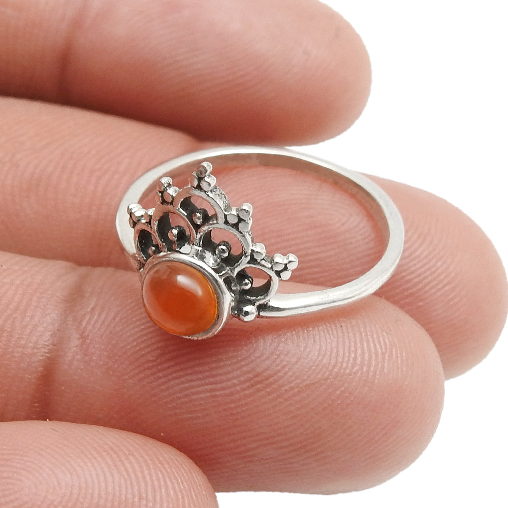 Carnelian Gemstone 925 Sterling Silver Daughter Band Anniversary Crown Ring