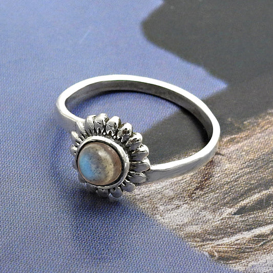 Labradorite Stone Sterling Silver Sister Anniversary Flower Cocktail Ring